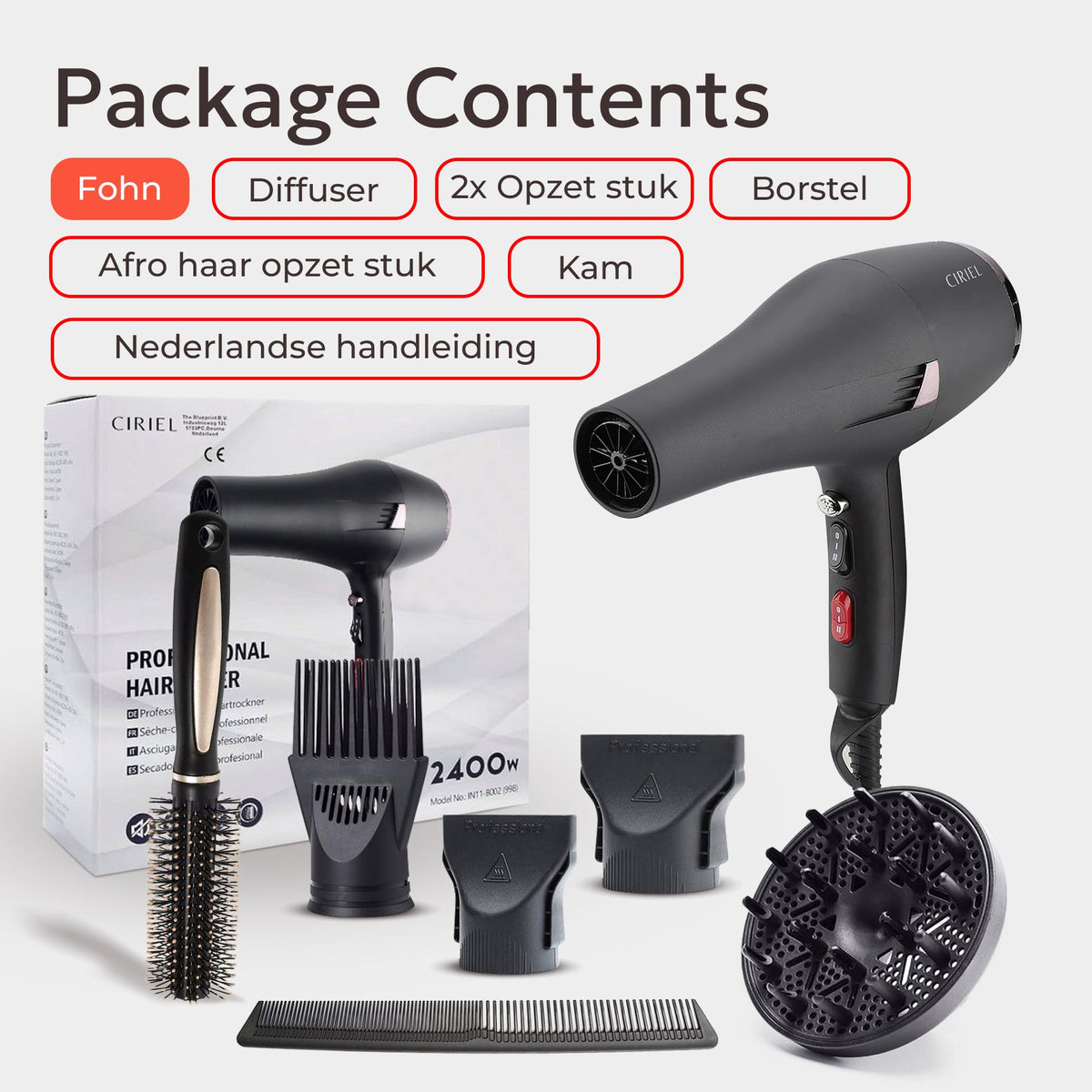 CIRIEL Hairdryer with Diffuser - Ionic Hairdryer